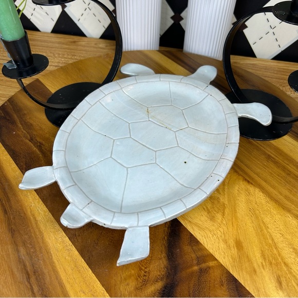 Ceramic Turtle Tray Gray Glazed Footed Platter, Coastal Cottage Style - Picture 8 of 8